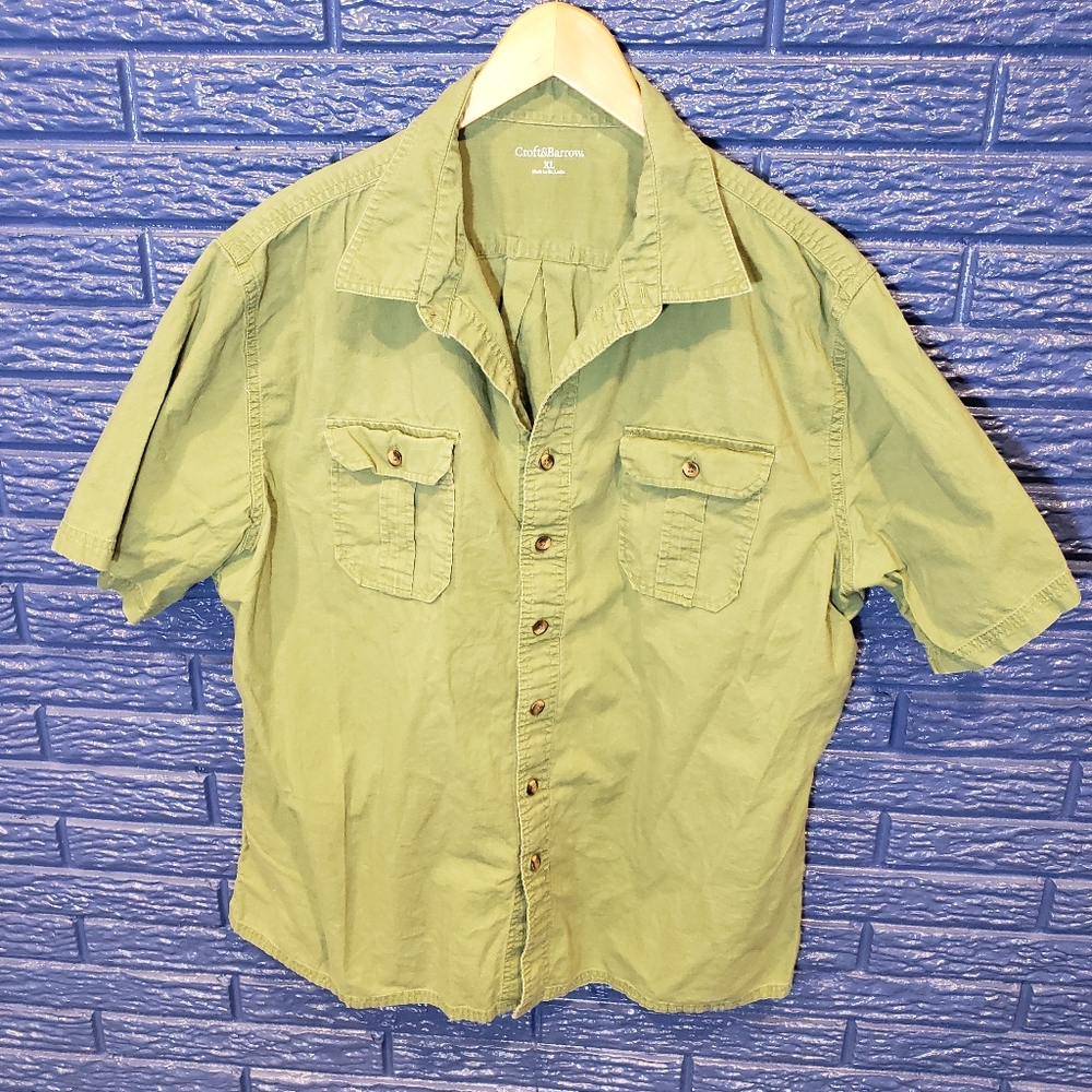 XL GREEN CROFT&BARROW BUTTON DOWN SHORT SLEEVE